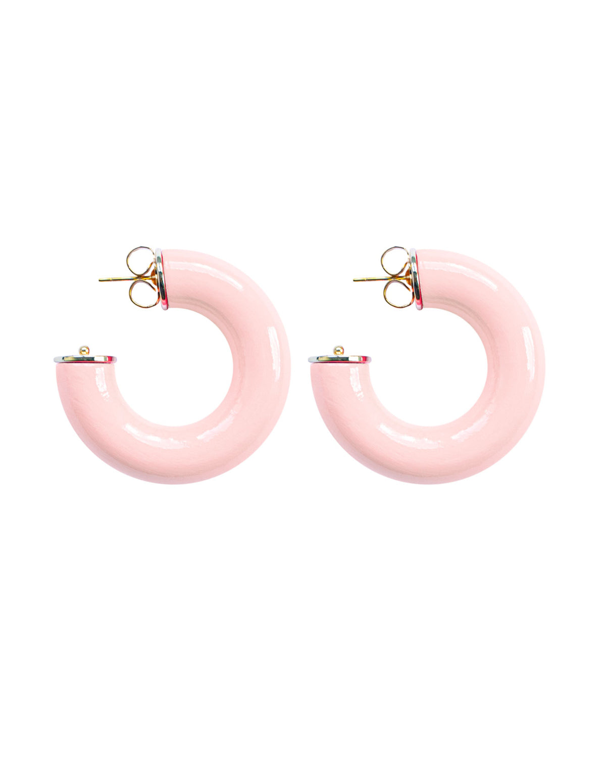 pair of glossy light-pink Alba Hoops on a white background